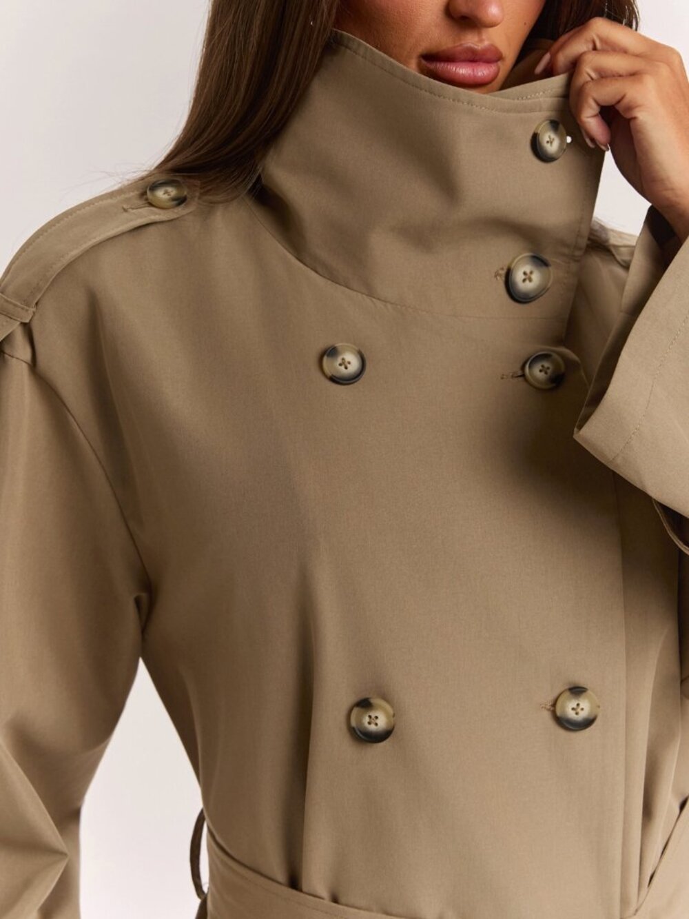 Khaki Elegant Women's Double-Breasted Long Oversized Trench Coat - Picture 7 of 7